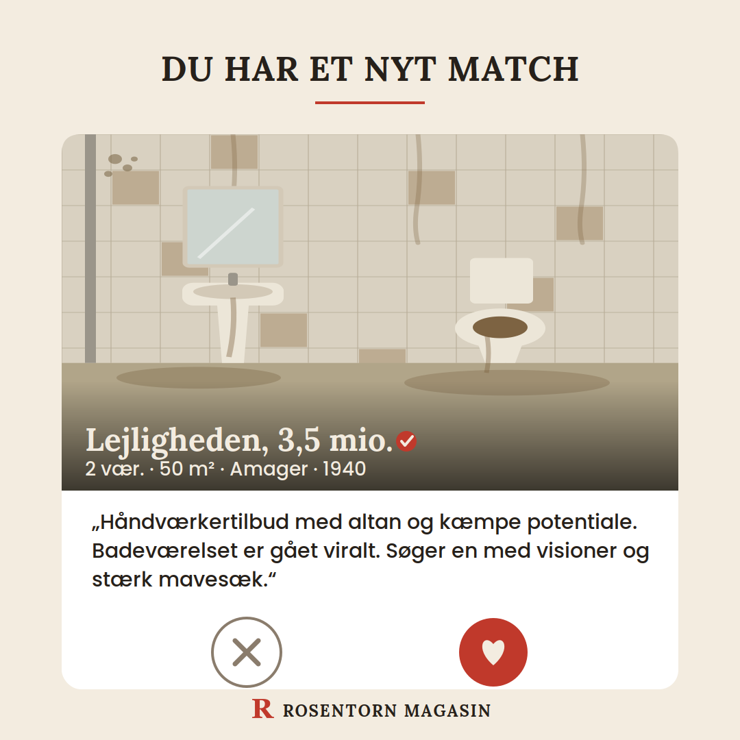 Meme: dating-app match med en nedslidt lejlighed til 3,5 mio.