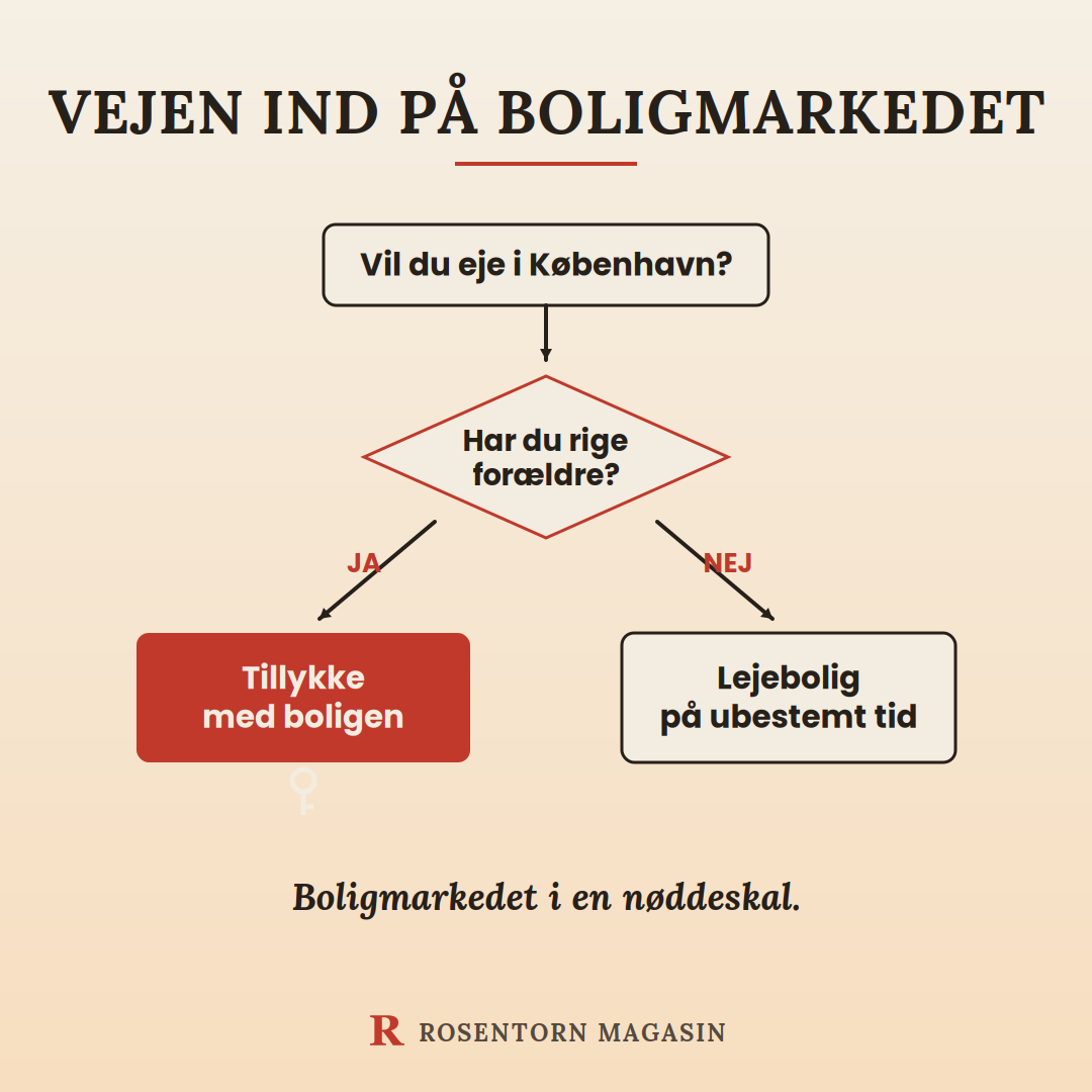 Meme: flowchart over vejen ind på boligmarkedet.